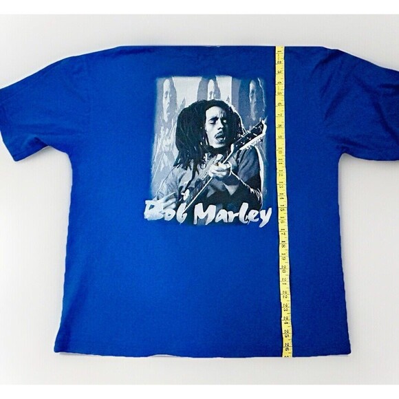 BOB MARLEY Shirt Sz XL Royal Blue Front Back Printed Reggae - Picture 3 of 4